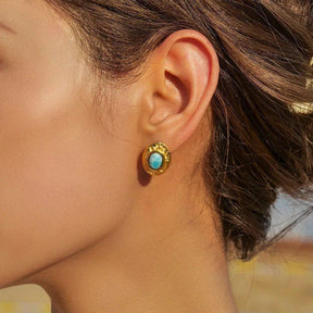 Brinco Disco com Pedra Azul