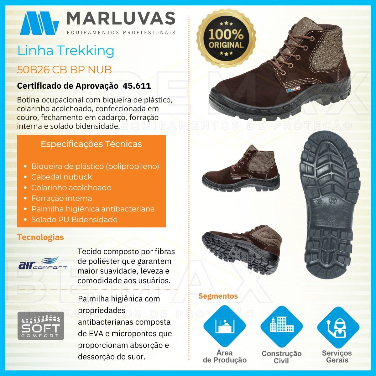 Botina Segurança Bico Pvc Bota Marluvas Nobuck 50b26 Cb Bp